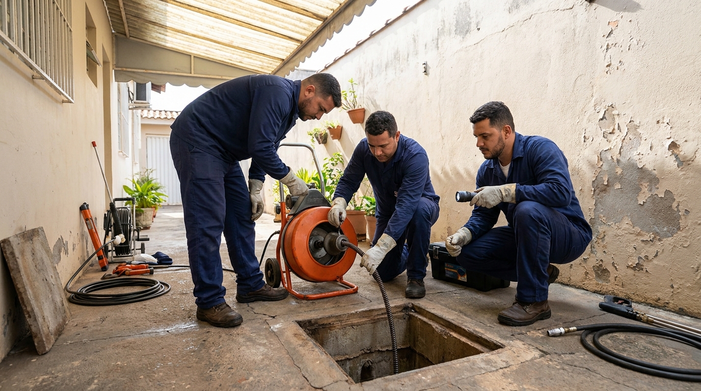 Desentupimento de esgoto com hidrojateamento em Zona Sul‑SP
