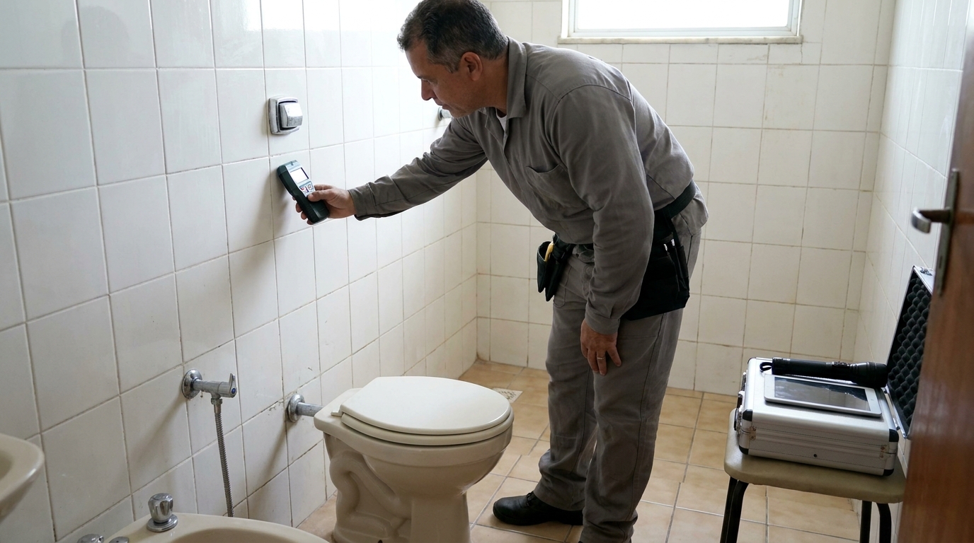 Técnico de caça vazamento analisando tubulação em Zona Sul‑SP