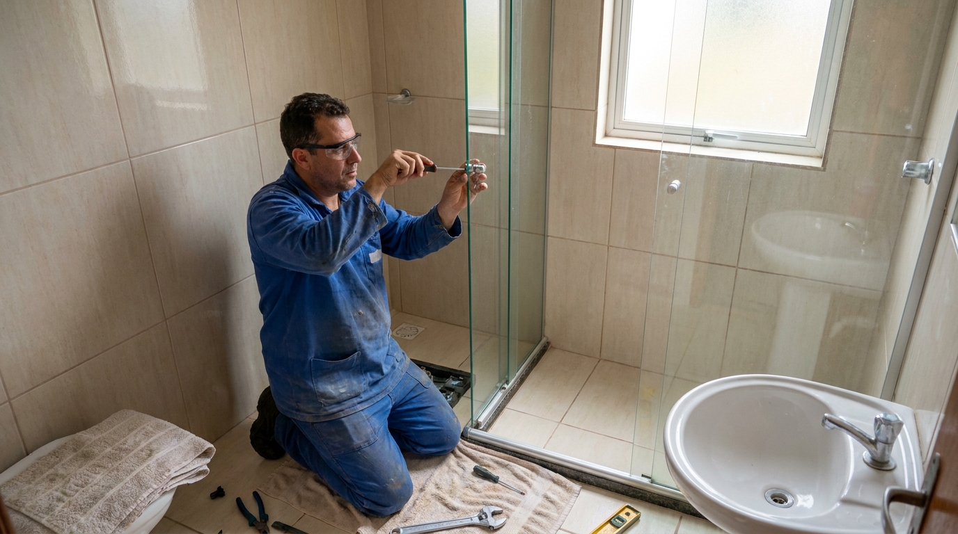 Técnico realizando manutenção de box em Zona Sul‑SP